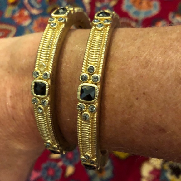Jewelry - 2 Gold Hinged Bracelets with Stones